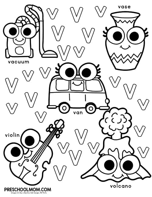 Letter v preschool printables