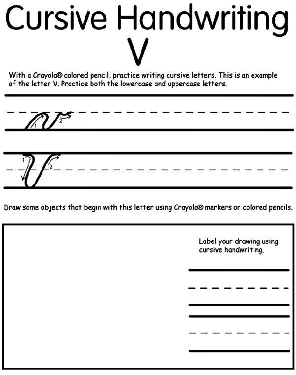 Writing cursive v coloring page