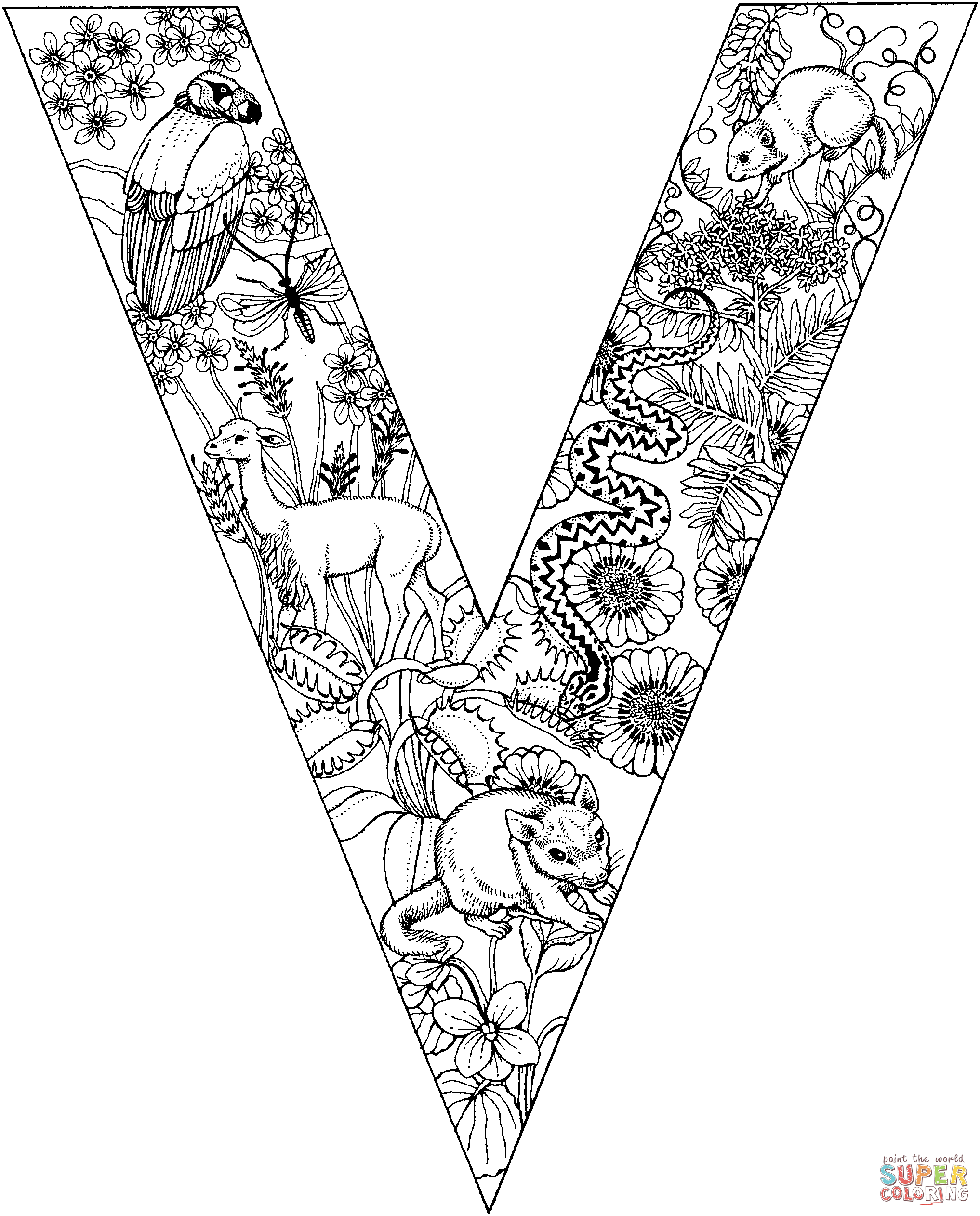 Letter v with animals coloring page free printable coloring pages