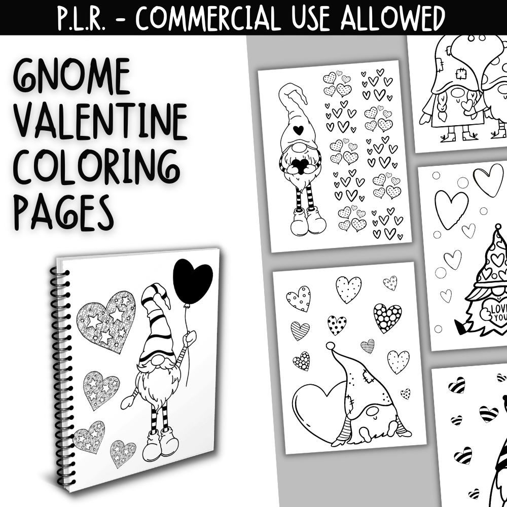 Plr gnome valentine coloring pages â plr