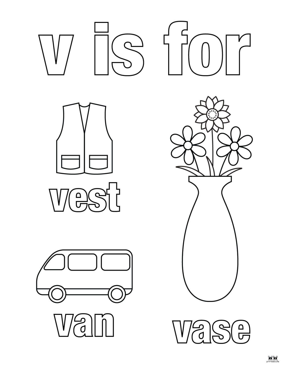 Letter v coloring pages