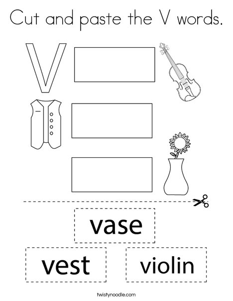 Cut and paste the v words coloring page