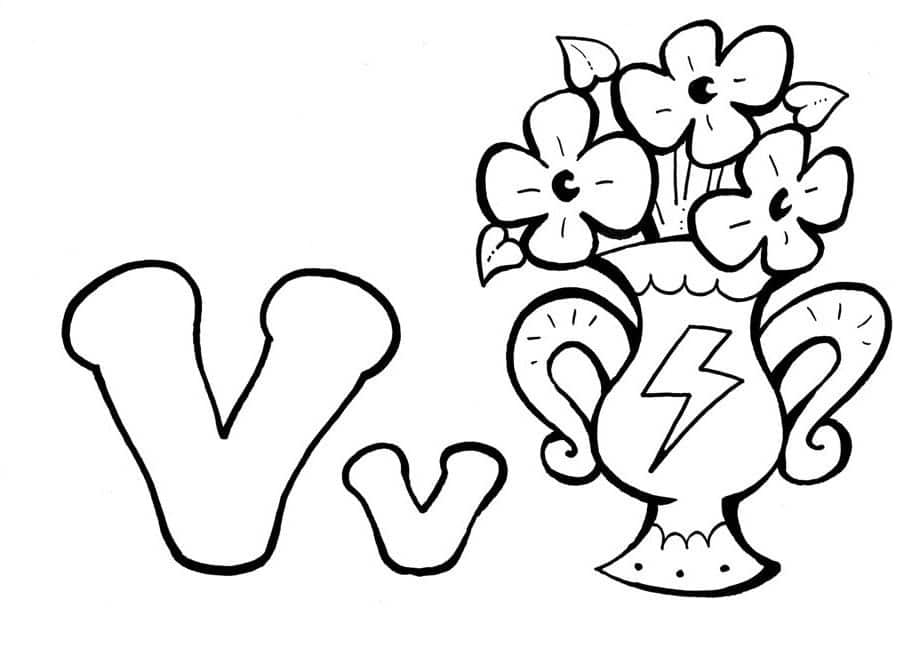 Letter v and a vase coloring page
