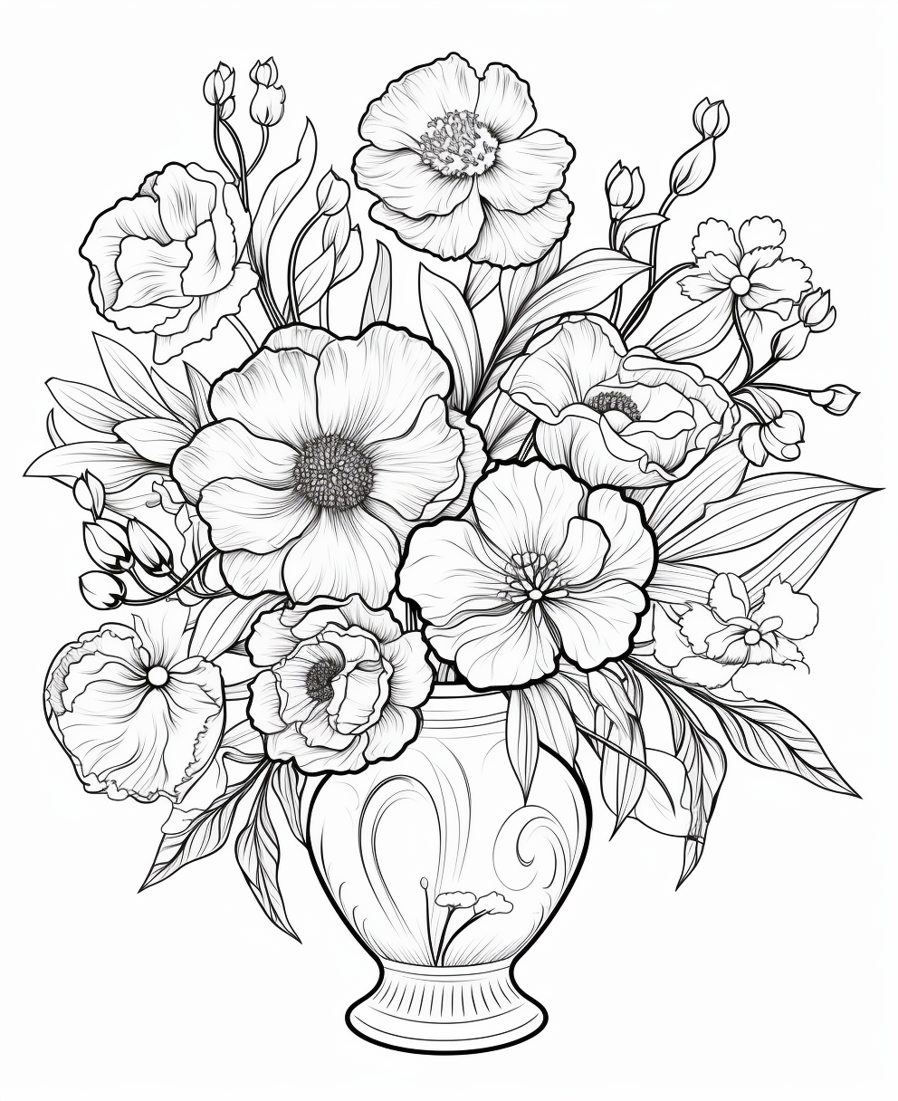 Flowers in a vase coloring books for children coloring pages