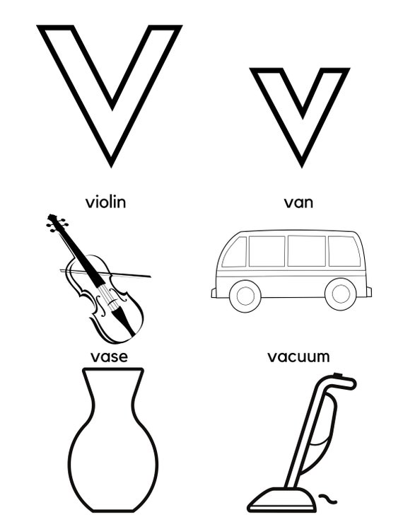 Letter v coloring page sound identification and tracing download now