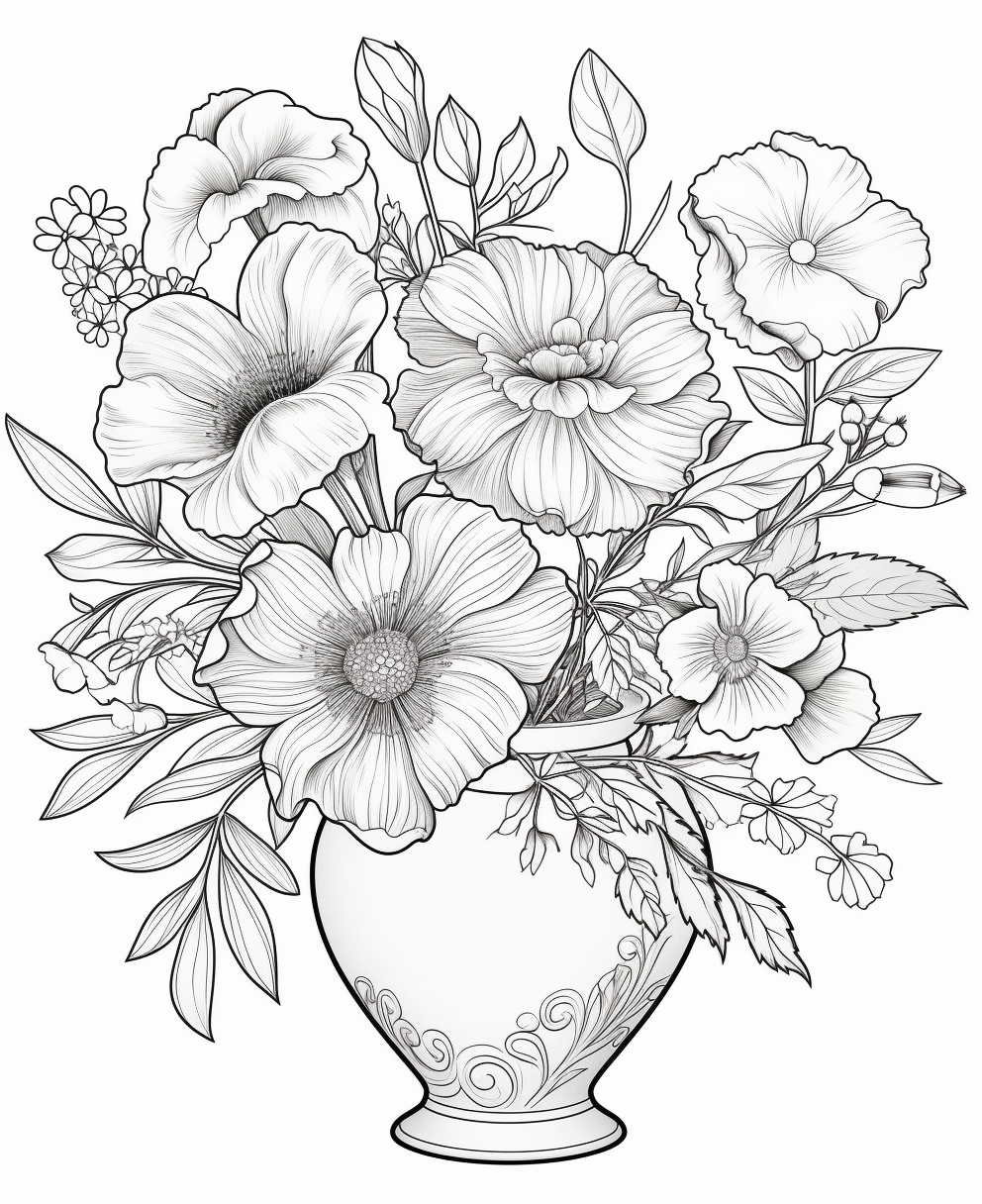 Flowers in a vase coloring books for children coloring pages