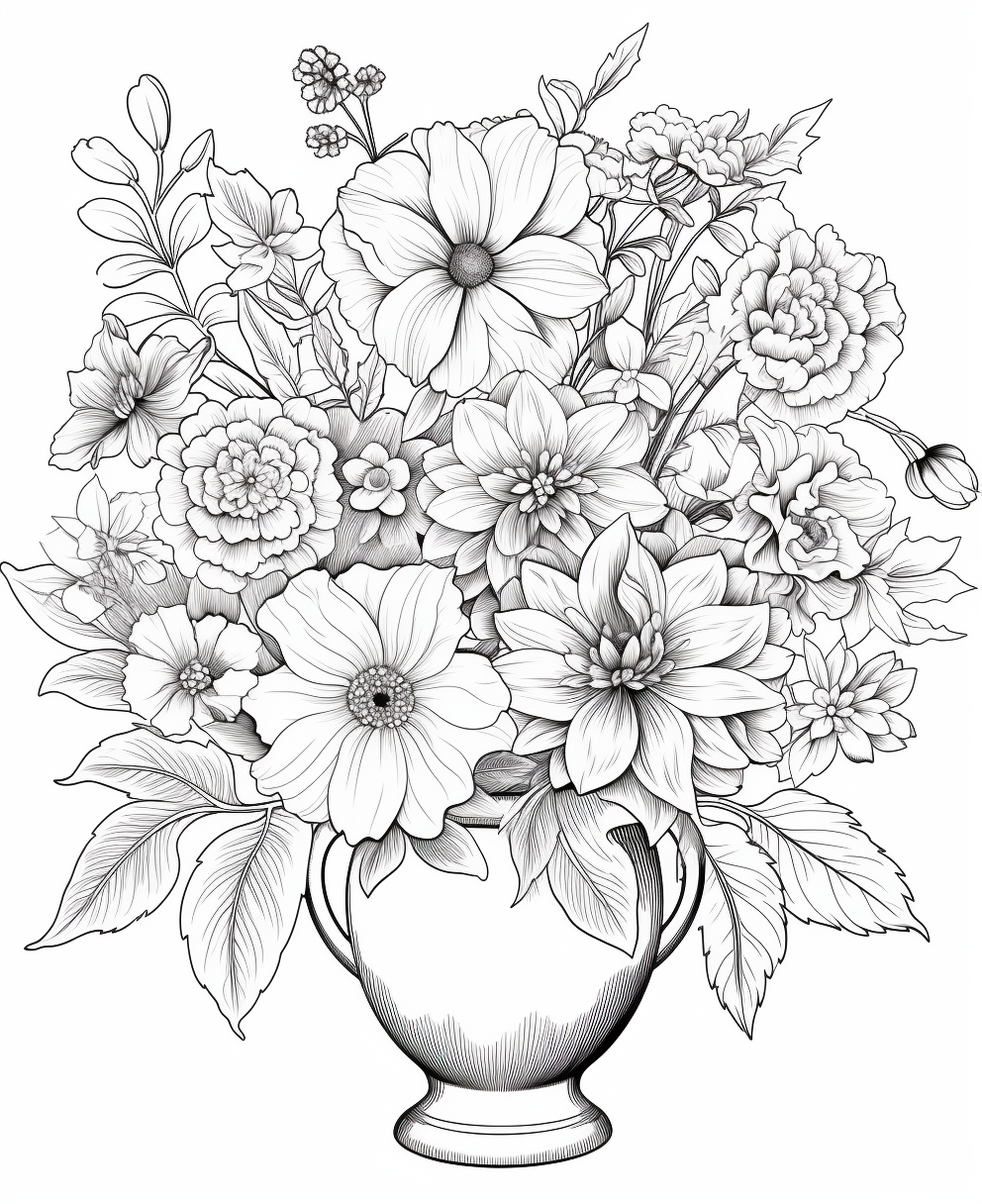 Flowers in a vase coloring books for children coloring pages