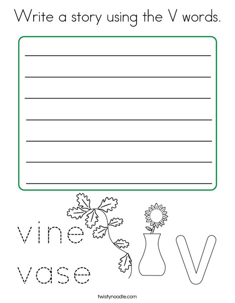 Write a story using the v words coloring page