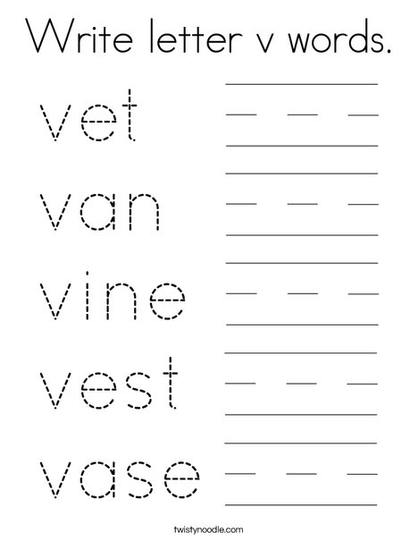 Write letter v words coloring page