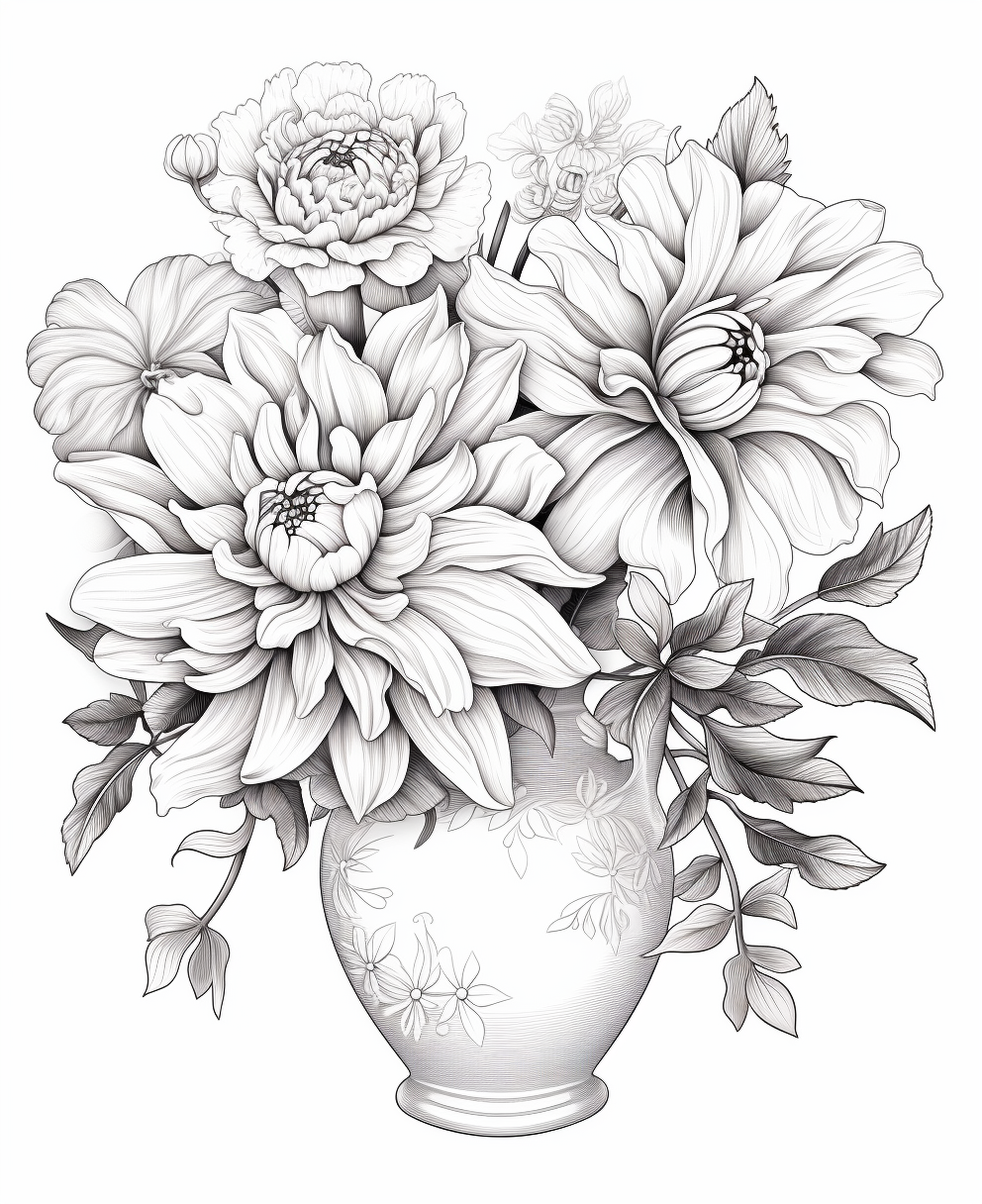 Flowers in a vase coloring books for children coloring pages