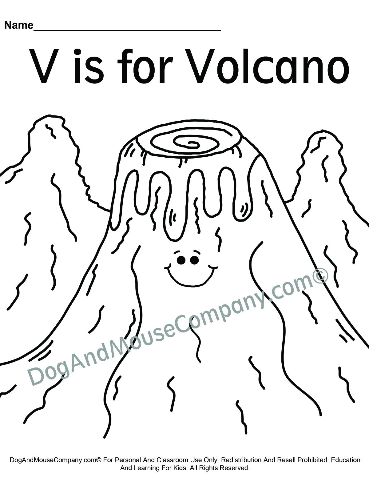 V is for volcano coloring page learn your abcs worksheet printabl â dog and mouse pany