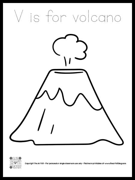 V is for volcano coloring page dotted font â the art kit