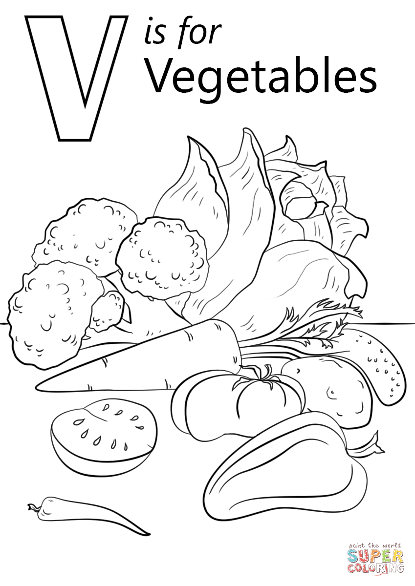 V is for vegetables coloring page free printable coloring pages
