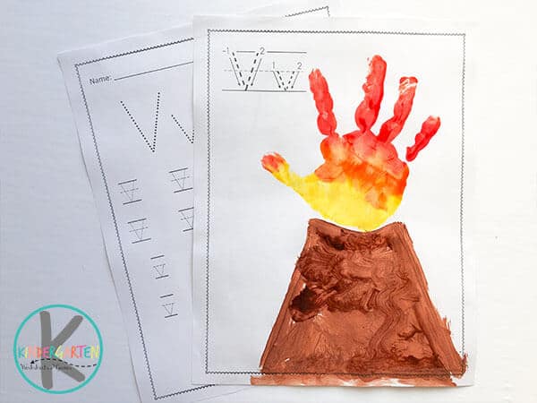 V is for volcano handprint craft free letter v worksheets