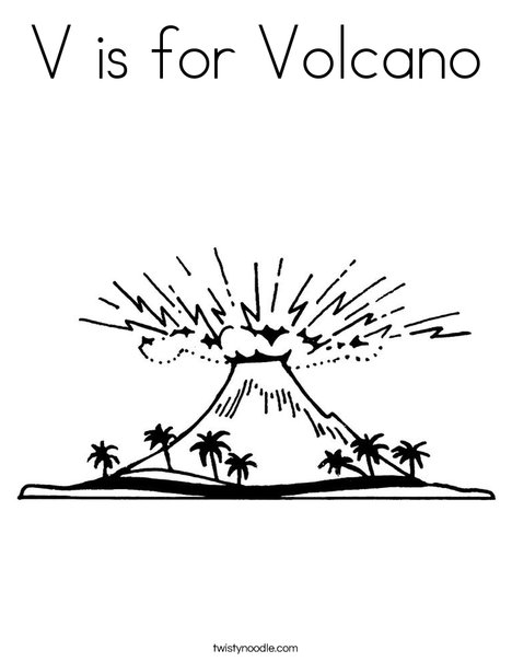 V is for volcano coloring page