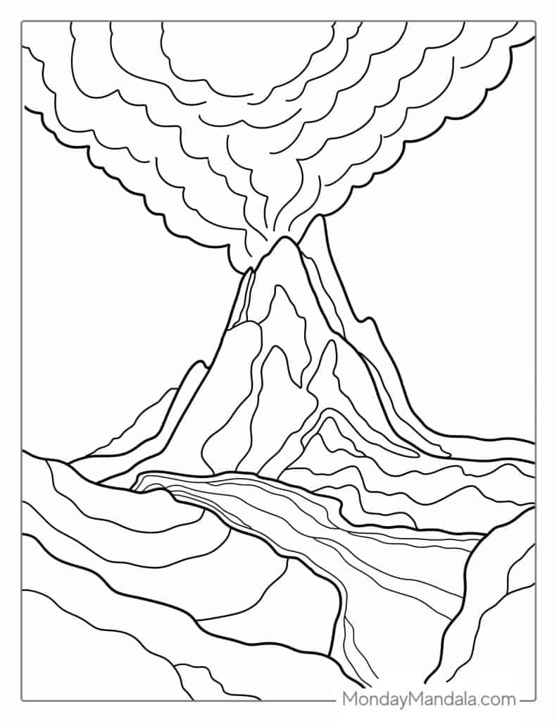 Volcano coloring pages free pdf printables