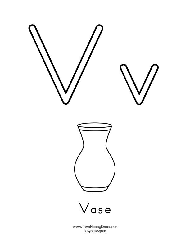 Free printable coloring page for the letter v with upper and lower case letters and a â abc coloring pages alphabet activities preschool free printable letters