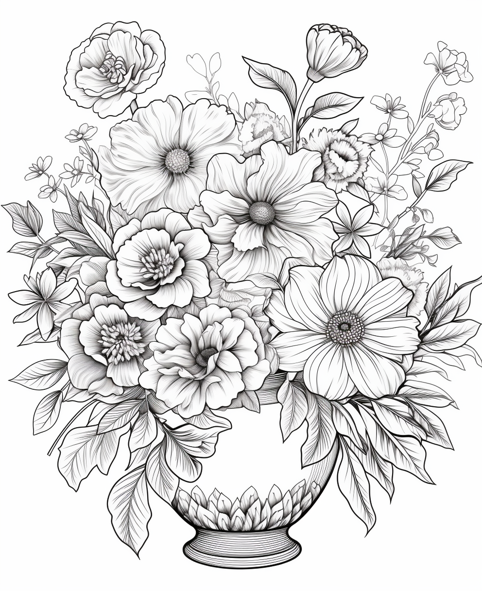 Flowers in a vase coloring books for children coloring pages