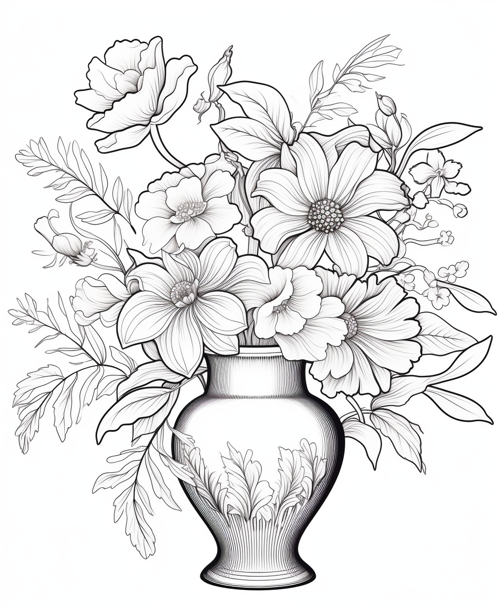 Flowers in a vase coloring books for children coloring pages