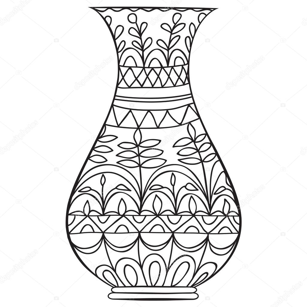 Black doodle vase for flowers adult coloring page stock vector by svetlanaparsh