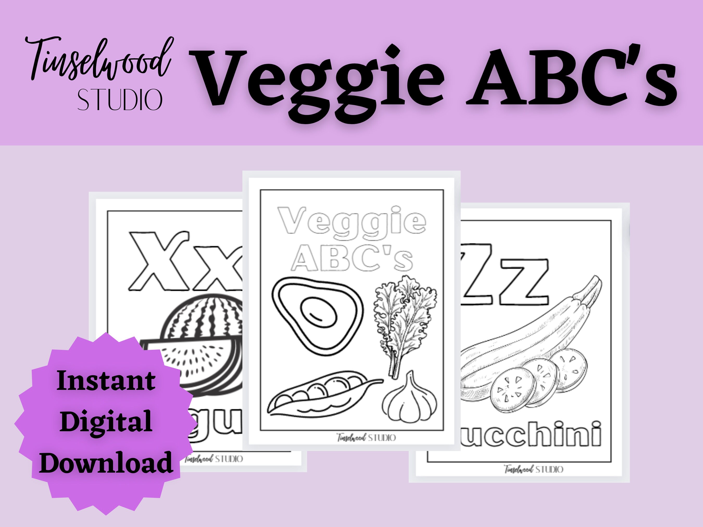 Vegetable coloring page vegetable coloring page vegetable theme abc vegetable abcs for kids abc coloring book digital download