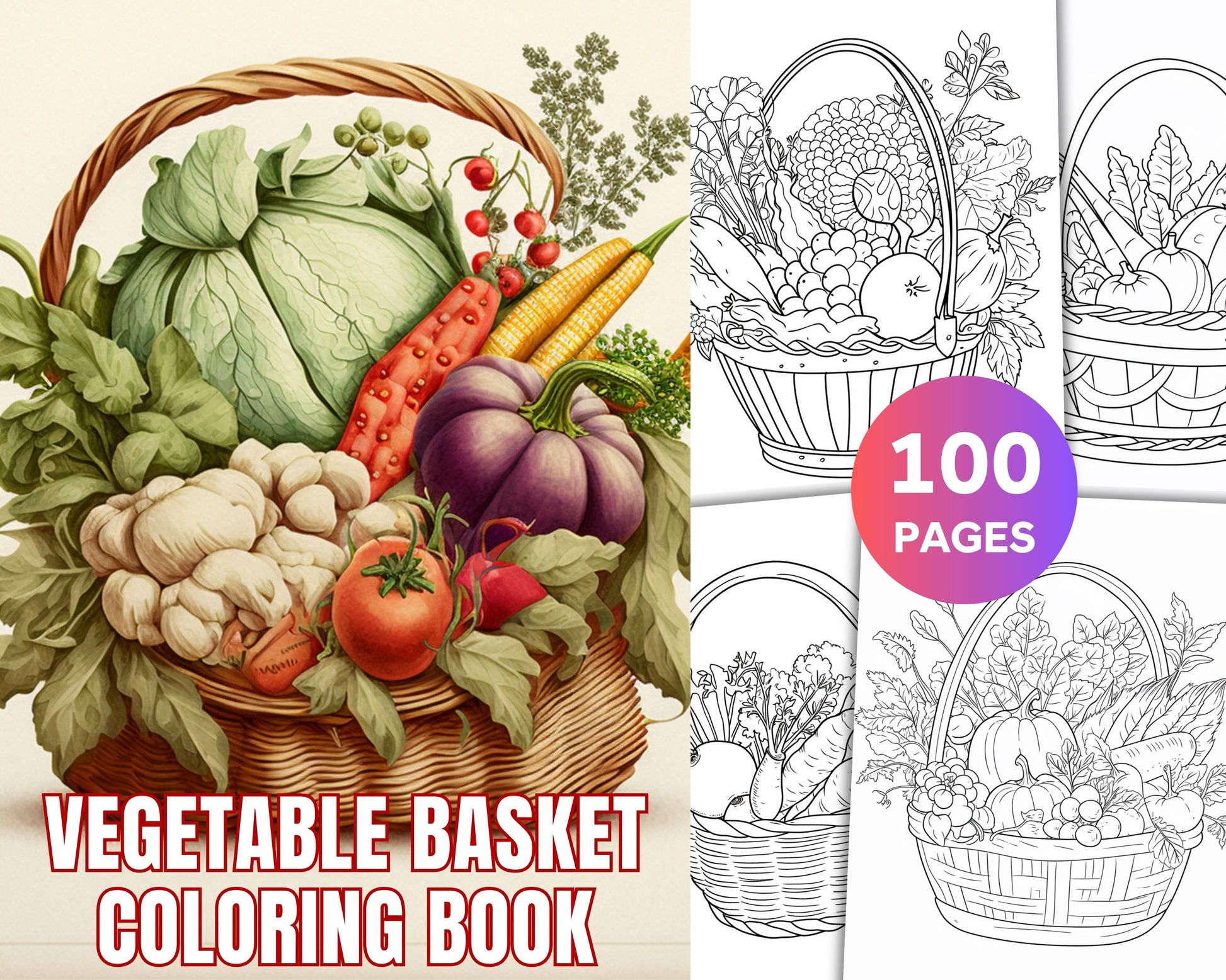 Vegetable basket coloring book for adults and kids printable page â coloring