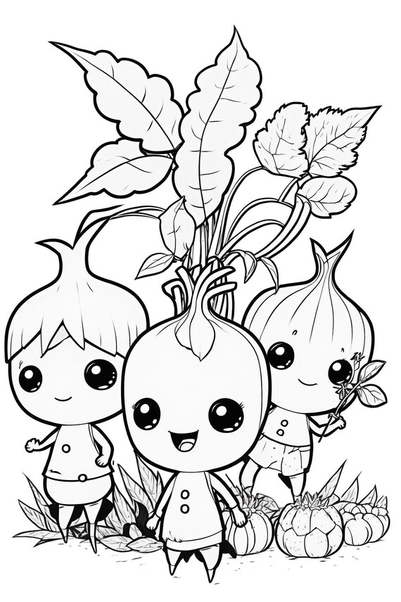 Kawaii anime cute fruit and vegetable coloring pages instant download download now