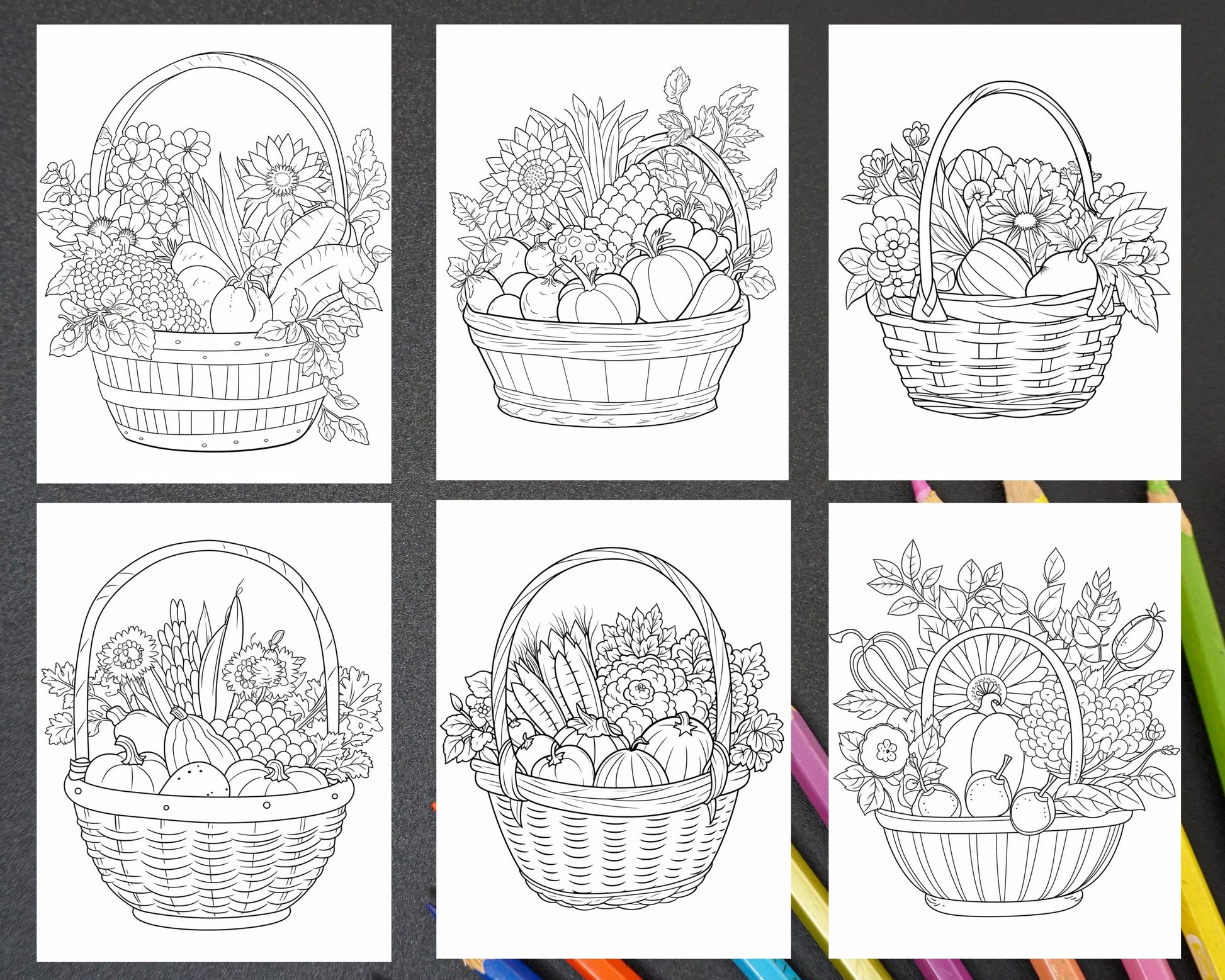 Vegetable basket coloring book for adults and kids printable page â coloring