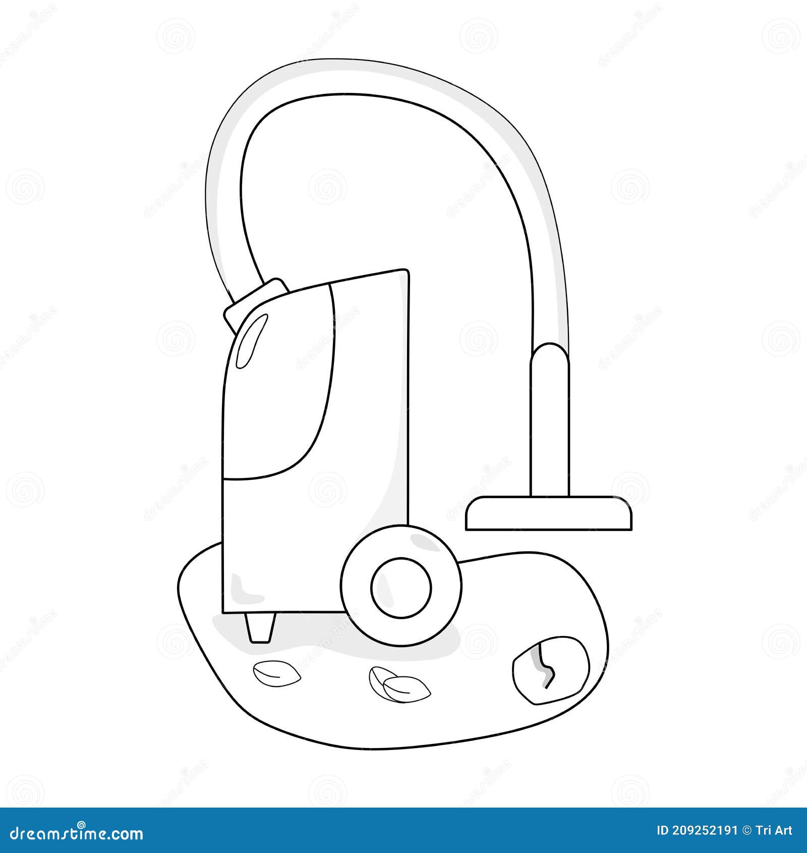 A vacuum cleaner cleaning the yard black and white vector illustration for a coloring book stock vector