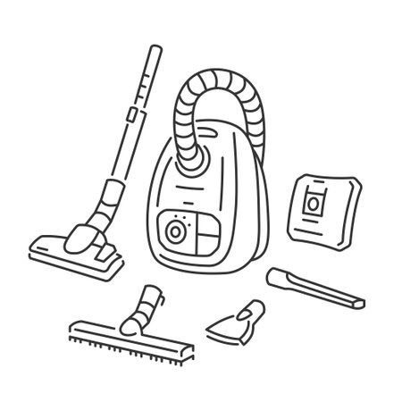 Bagged vacuum cleaner line icon vector illustration nozzle set with suction brushes and dust collector bag