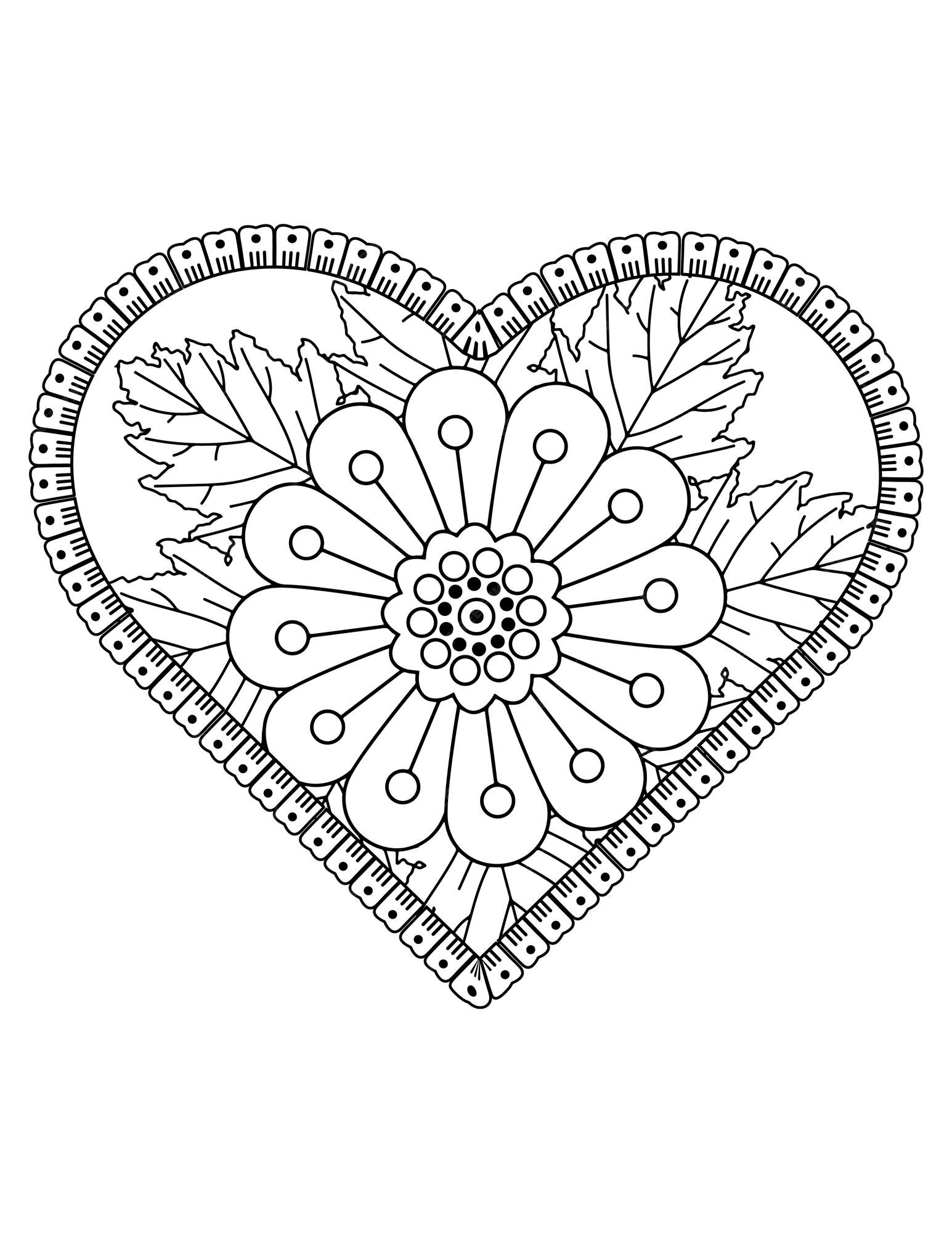 Premium vector heart coloring page for adult and kids love coloring vector valentine pattern design valentine