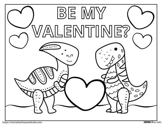 Free printable dinosaur valentine coloring pages