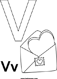 Alphabet coloring pages letter v valentine printable