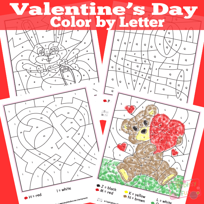 Valentines day color by letters worksheets