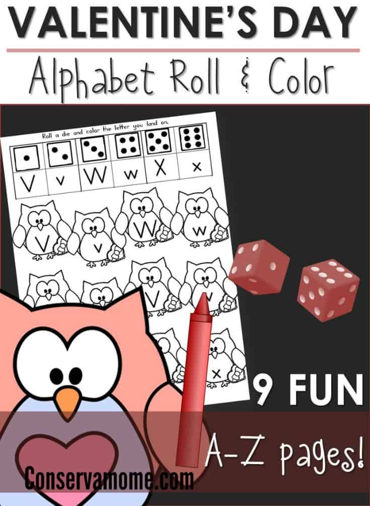 Valentines day alphabet roll coloring pages