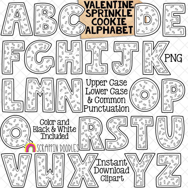 Valentine cookie alphabet clipart