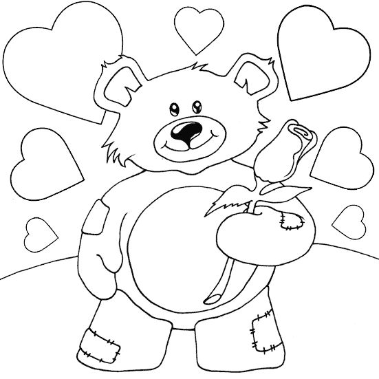 Teddy bear with rose coloring page