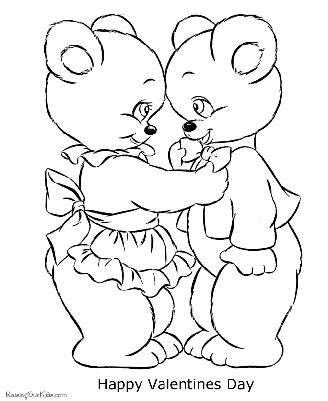 Valentines day coloring page two bears