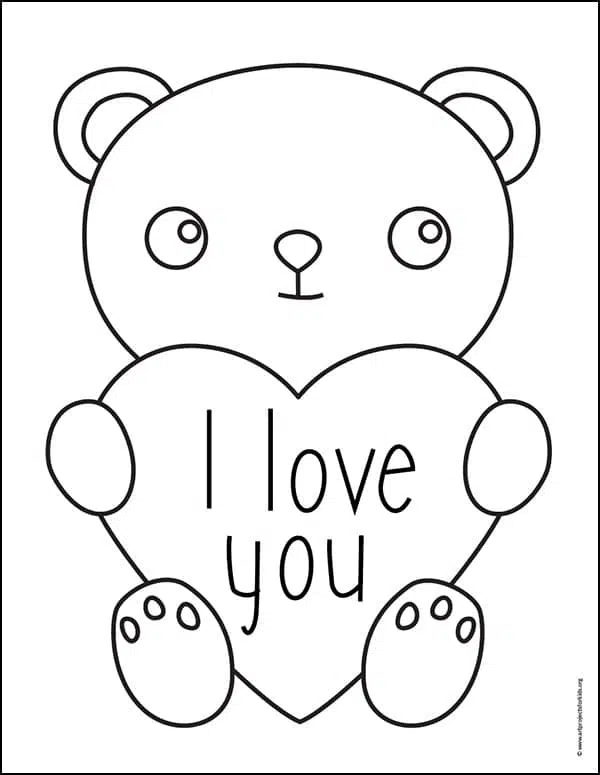 Easy how to draw a valentine bear tutorial video coloring page