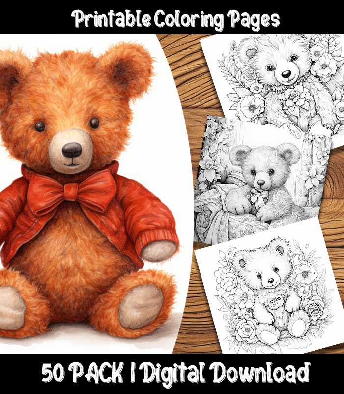 Teddy bear coloring pages digital pack happy colorist