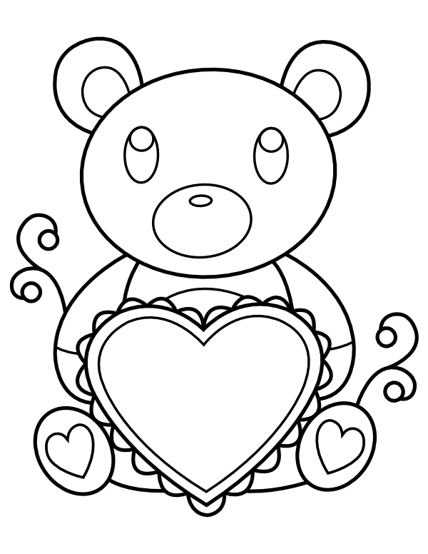 Printable teddy bear holding heart coloring page