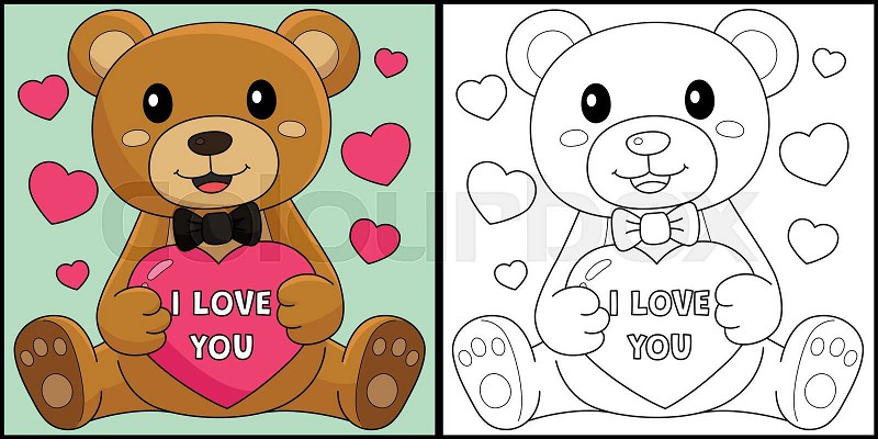 Valentines day teddy bear coloring page for kids stock vector