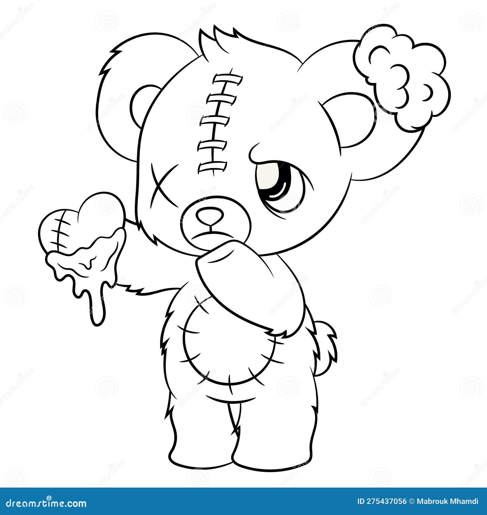 Creepy kawaii teddy bear coloring page stock vector