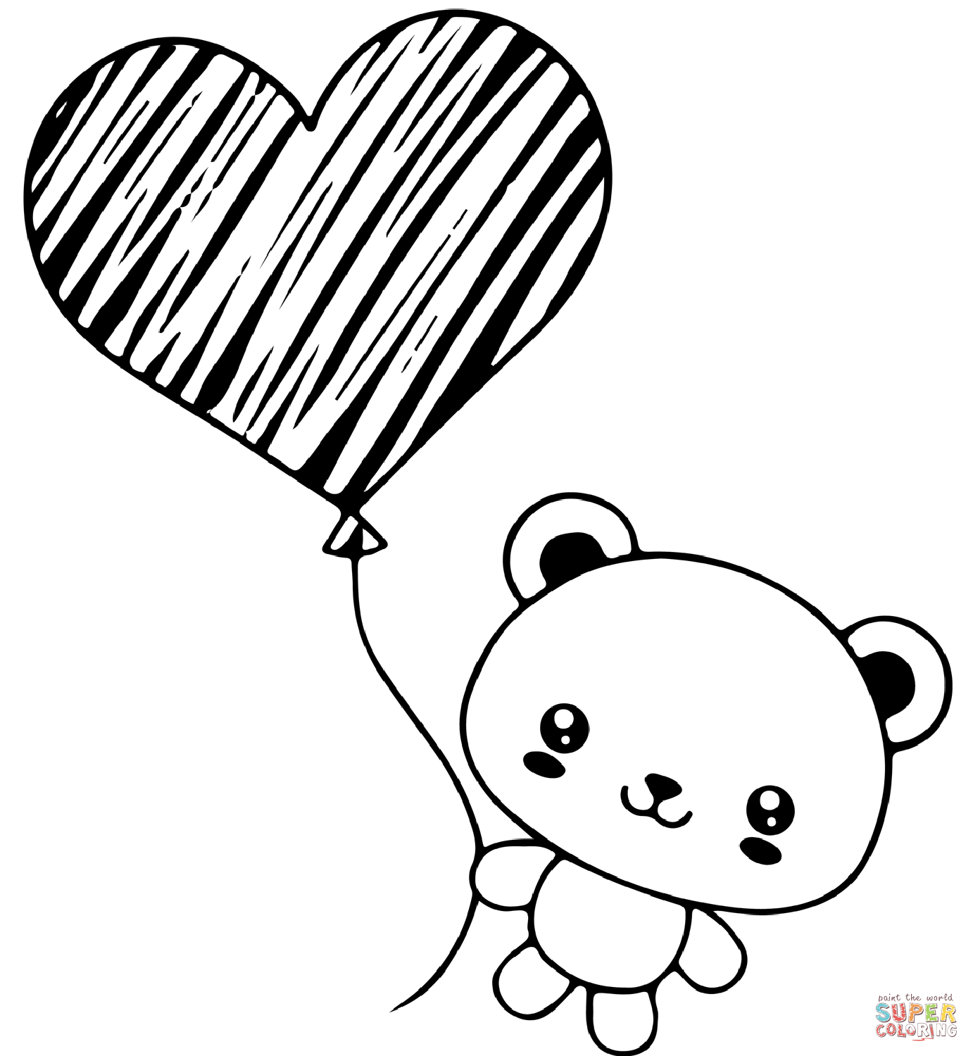 Teddy bear with heart balloon coloring page free printable coloring pages