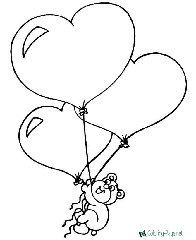 Bear and valentine heart coloring pages