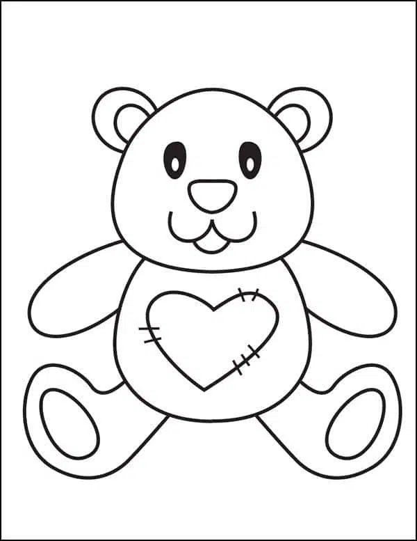 Easy how to draw a valentine teddy bear and coloring page