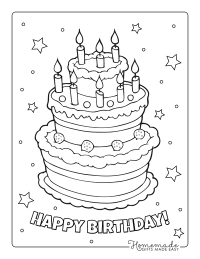 Birthday cake coloring pages for kids adults