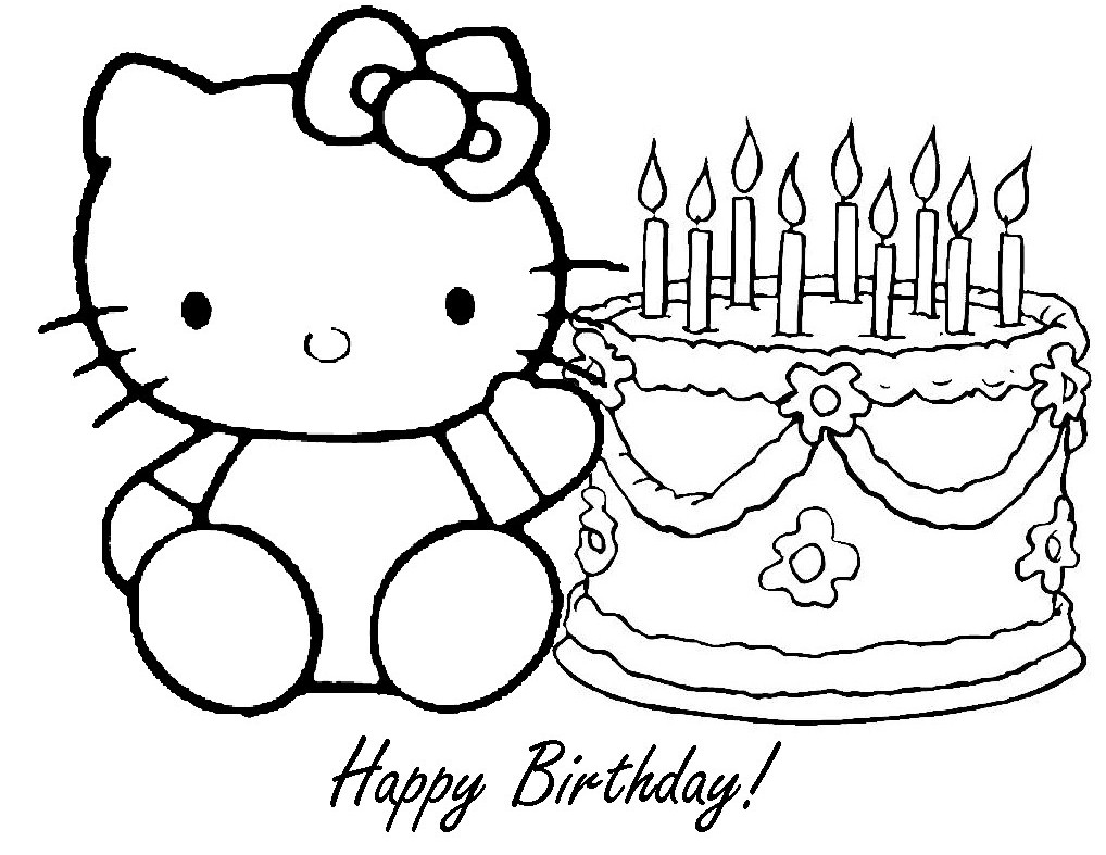 Hello kitty birthday coloring pages