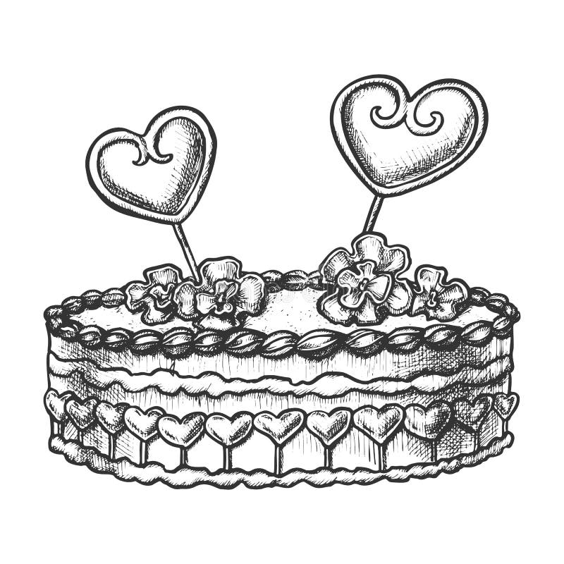 Cake decorated hearts and creamy flower ink vector stock vector