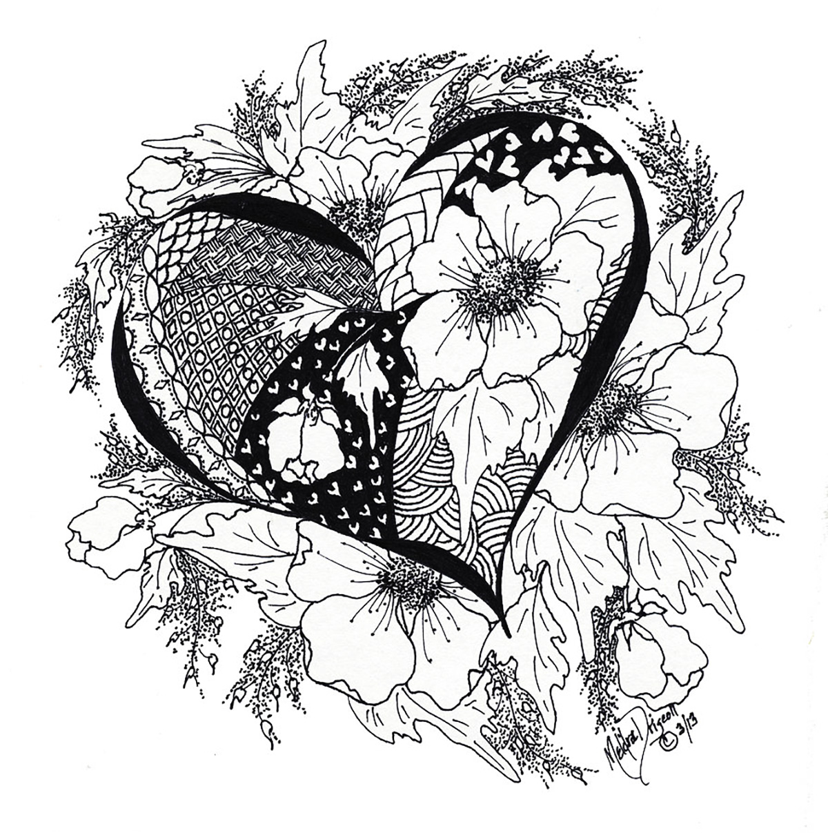 Heart with flowers and leaves